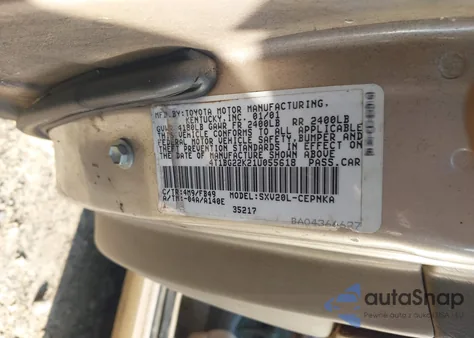 2001 Toyota Camry Le z USA, uszkodzony, nr VIN 4T1BG22K21U055618